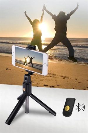BUFFER® Sabitlenebilir Cep Telefon Tutucu  Ayarlanabilir Taşınabilir 3 Ayaklı Tripod Selfie Çubuğu