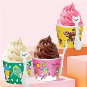 BUFFER® 4 Parça Renkli Dondurma Kasesi Kaşık Seti Sevimli Kedi Figürlü Plastik