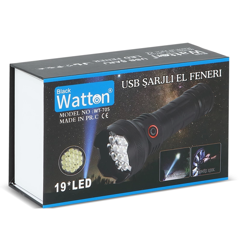 19 Led 5 Mod Geniş Açı El Feneri  Wt-705 - Görsel 4