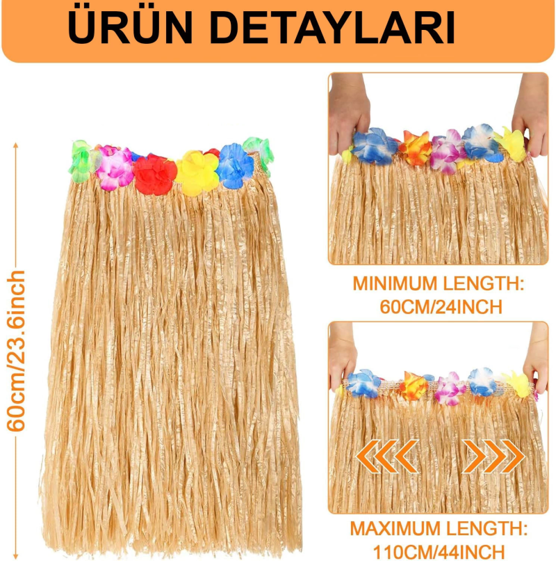 Hawaii Tarzı Hula Eteği – 60 Cm Hasır Naturel Etek - Görsel 2