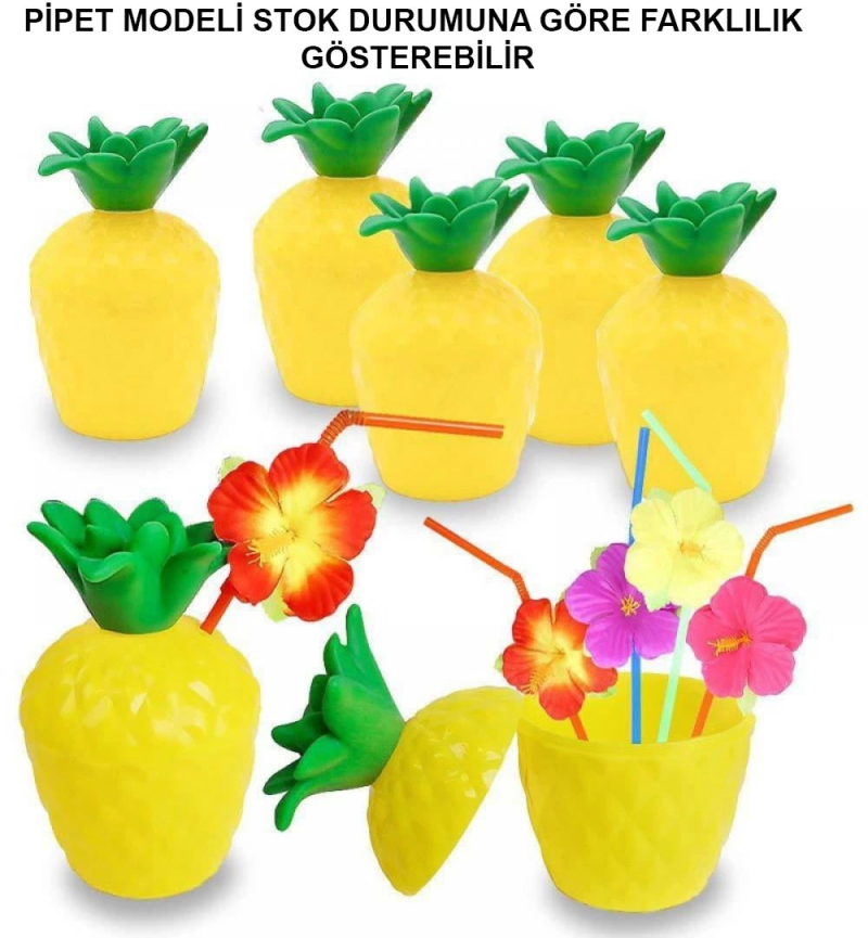 Ananas Hawaii Luau Aloha Pipetli İçecek Kabı Bardak 10x13 Cm 1 Adet