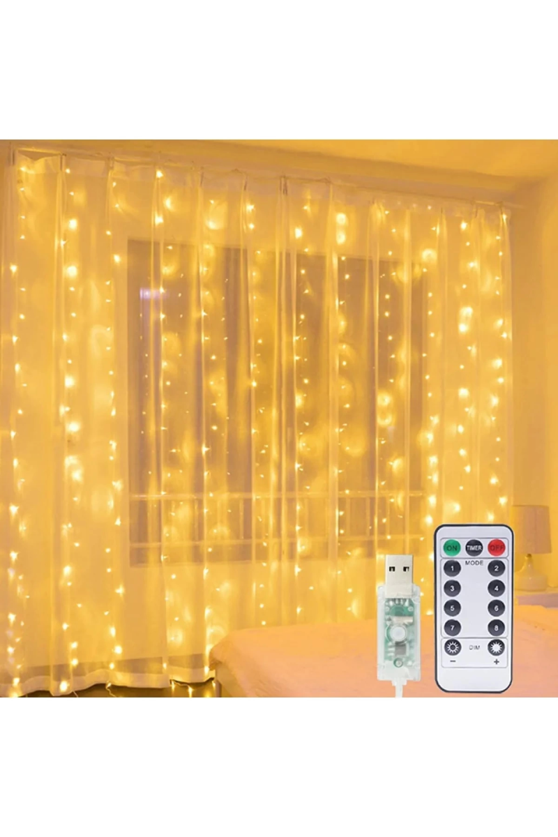 8 Fonksiyonlu Peri Perde Led Uzaktan Kumandalı Günışığı Perde Peri Led (3 Mt X 3 Mt) - Görsel 2