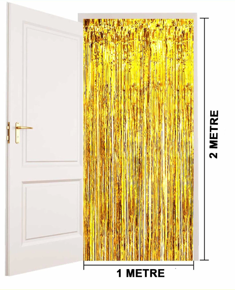 Altın Gold Renk Ekstra Metalize Parlak Saçaklı Arka Fon Perde İthal A Kalite 1x2 Metre - Görsel 4