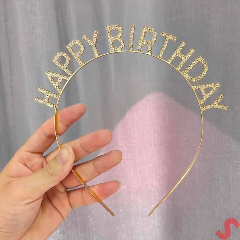 Altın Gold Renk Kristal Taşlı Parlak Happy Birthday Taç 16x17 Cm - Görsel 2