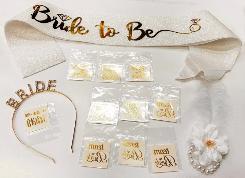 Altın Renk Bride Partisi Taç Kuşak Dövme Bileklik Seti Full 13 Parça - Görsel 2