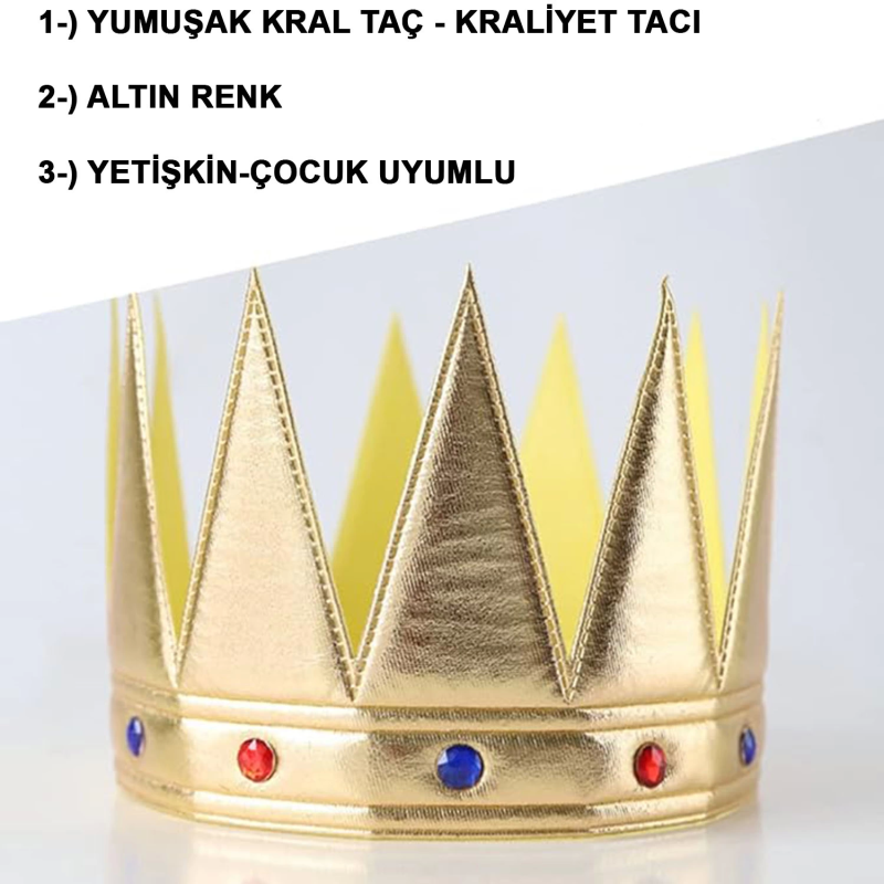 Altın Renk Eva Yumuşak Kral Kraliyet Tacı Yetişkin Çocuk Uyumlu 55 Cm - Görsel 2