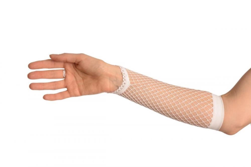 Beyaz Renk Parmak Arası File Örgü Eldiven 26 Cm - Görsel 2