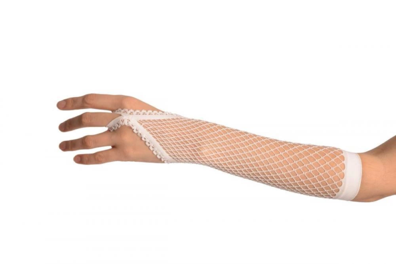 Beyaz Renk Parmak Arası File Örgü Eldiven 26 Cm - Görsel 4