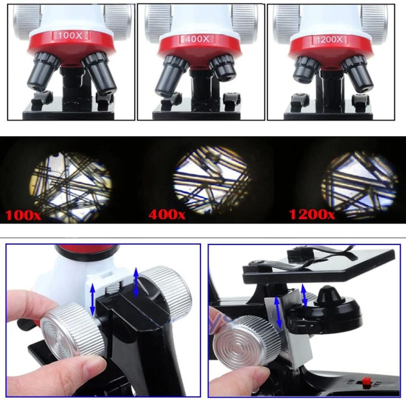 Eğitici Mikroskop Kiti Zoom Led Işıklı 100x 400x 1200x St1200x - Görsel 4