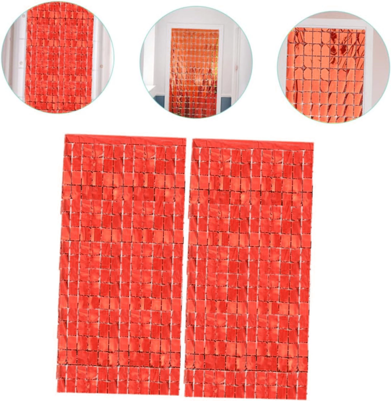 Ekstra Metalize Kırmızı Renk Disko Dikdörtgen Kesim Kapı Perdesi Dekorasyon 1x2 Metre - Görsel 3