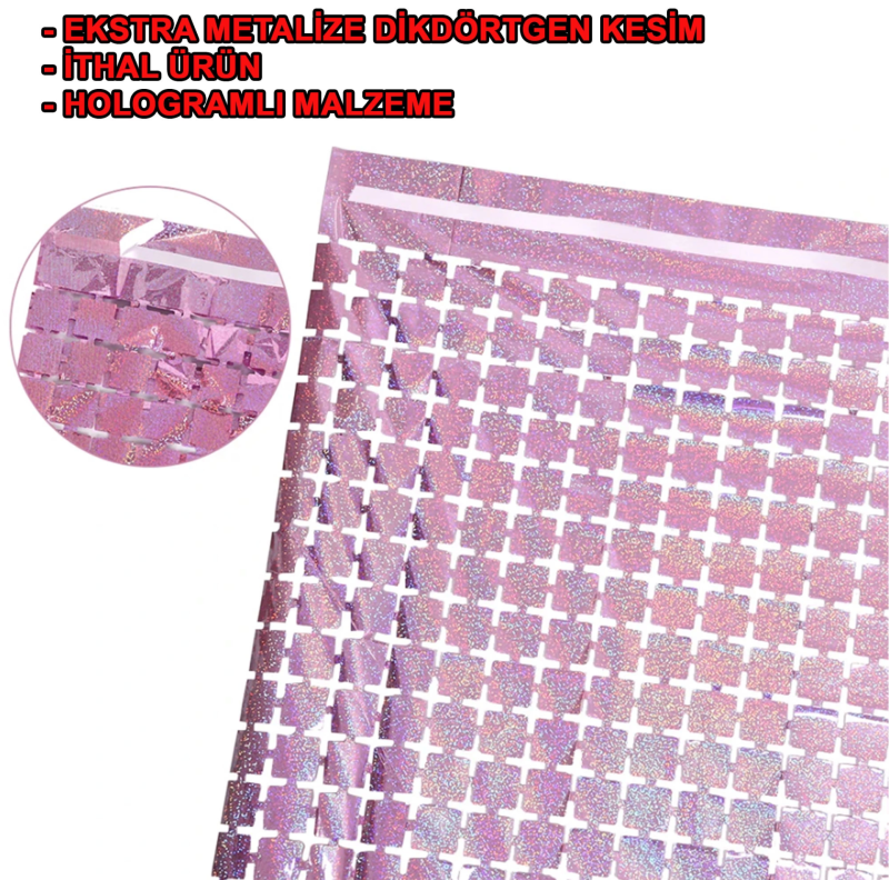 Ekstra Metalize Rose Gold Renk Disko Dikdörtgen Kesim Kapı Perdesi Dekorasyon 1x2 Metre - Görsel 5