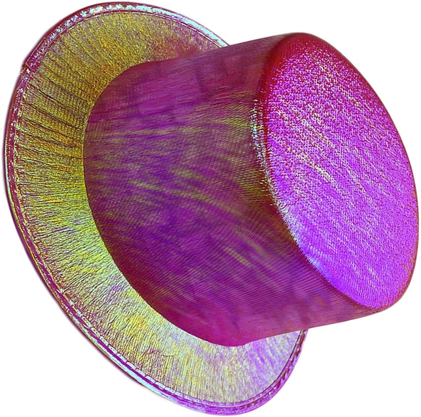 Fuşya Renk Işıltılı Hologram Kumaş Kaplama Fötr Silindir Şapka Yetişkin Boy - Görsel 2