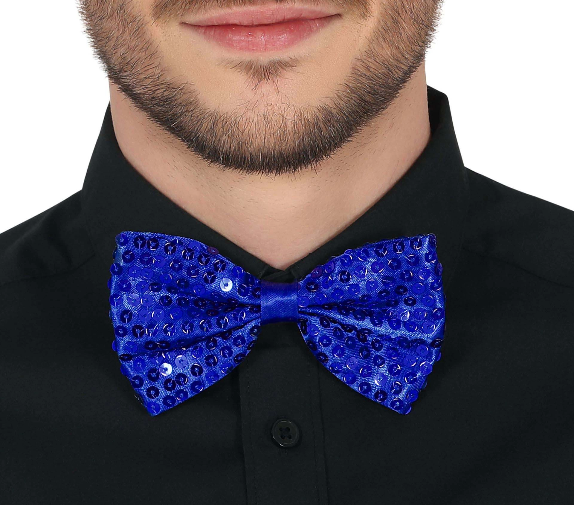 Gece Işıltısı Mavi Payetli Pullu Papyon 7x2 Cm - Görsel 2