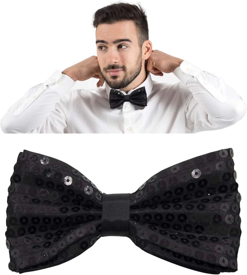 Gece Işıltısı Siyah Payetli Pullu Papyon 7x2 Cm - Görsel 2