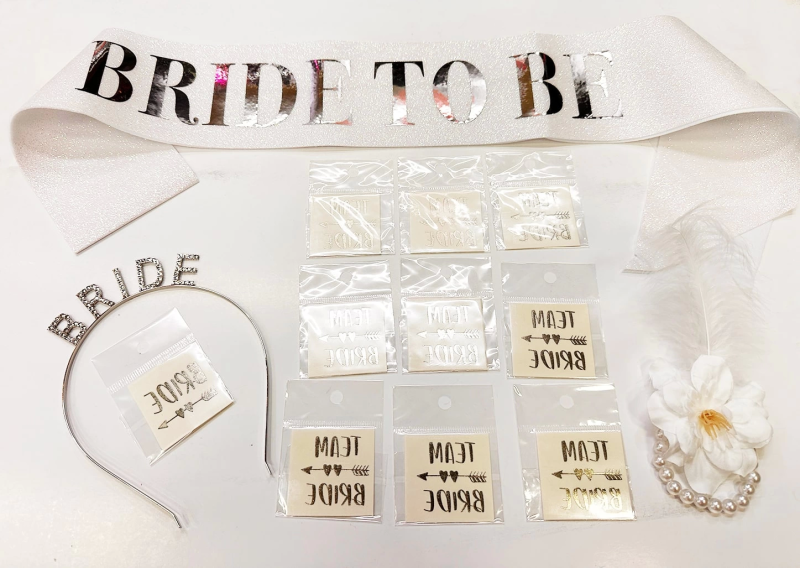Gümüş Renk Bride Partisi Taç Kuşak Dövme Bileklik Seti Full 13 Parça - Görsel 2