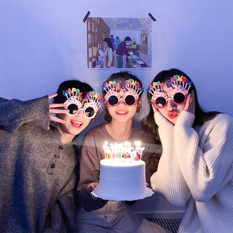Happy Birthday Yazılı Pembe Fuşya Renk Parti Gözlüğü 12x7 Cm - Görsel 3