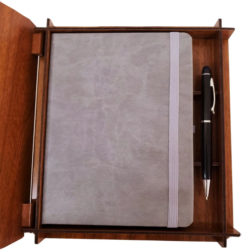Hediyelik Metal Kalem Ve Çizgili Deri Defter - Görsel 2