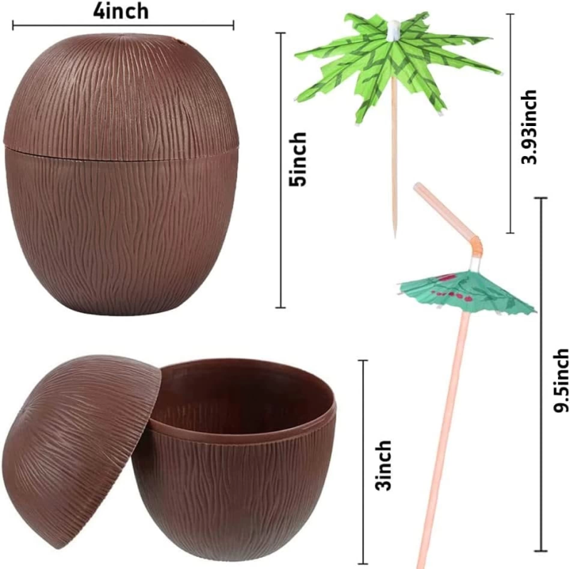 Hindistan Cevizi Hawaii Luau Aloha Pipetli İçecek Kabı Bardak 10x13 Cm 1 Adet - Görsel 4