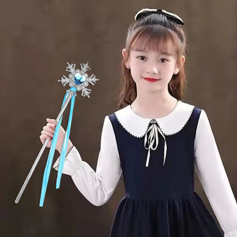 Kar Taneli Mavi Kalp Taşlı Saten Kurdeleli Karlar Ülkesi Elsa Asası Sopası 34 Cm - Görsel 3