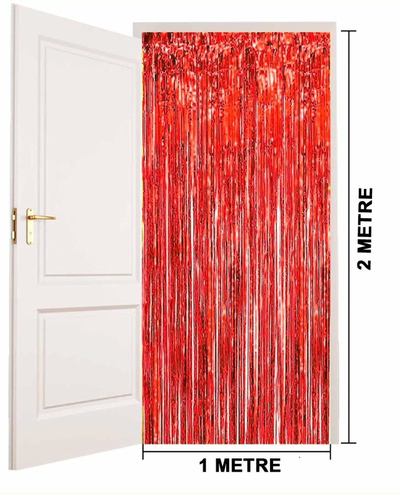 Kırmızı Renk Ekstra Metalize Parlak Saçaklı Arka Fon Perde İthal A Kalite 1x2 Metre - Görsel 3