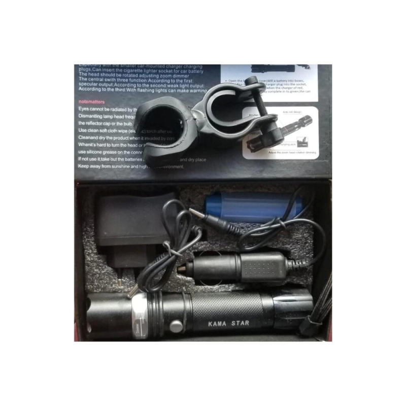 Km-110 Profesyonel Şarjlı El Feneri Ledli+flashlight+zoom Özellikli  Aparatlı 6 Parça Full Set - Görsel 2