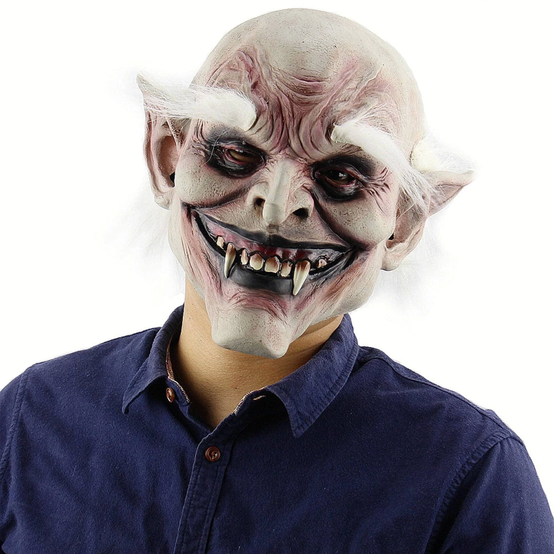 Korku Zombi Maskesi Beyaz Saçlı Kaşlı Lateks Vampir Maskesi Et Maske - Görsel 2