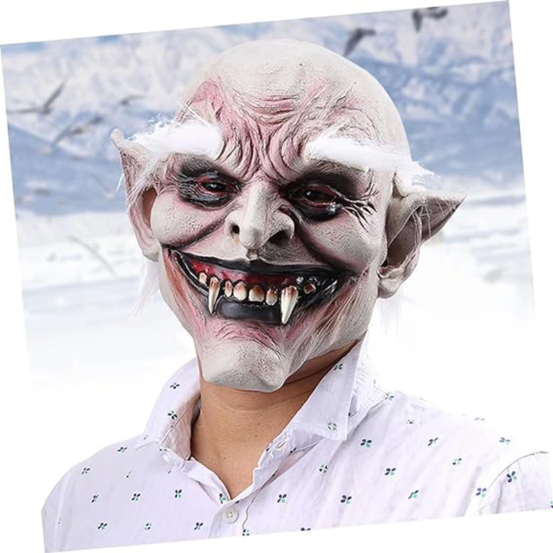 Korku Zombi Maskesi Beyaz Saçlı Kaşlı Lateks Vampir Maskesi Et Maske - Görsel 4