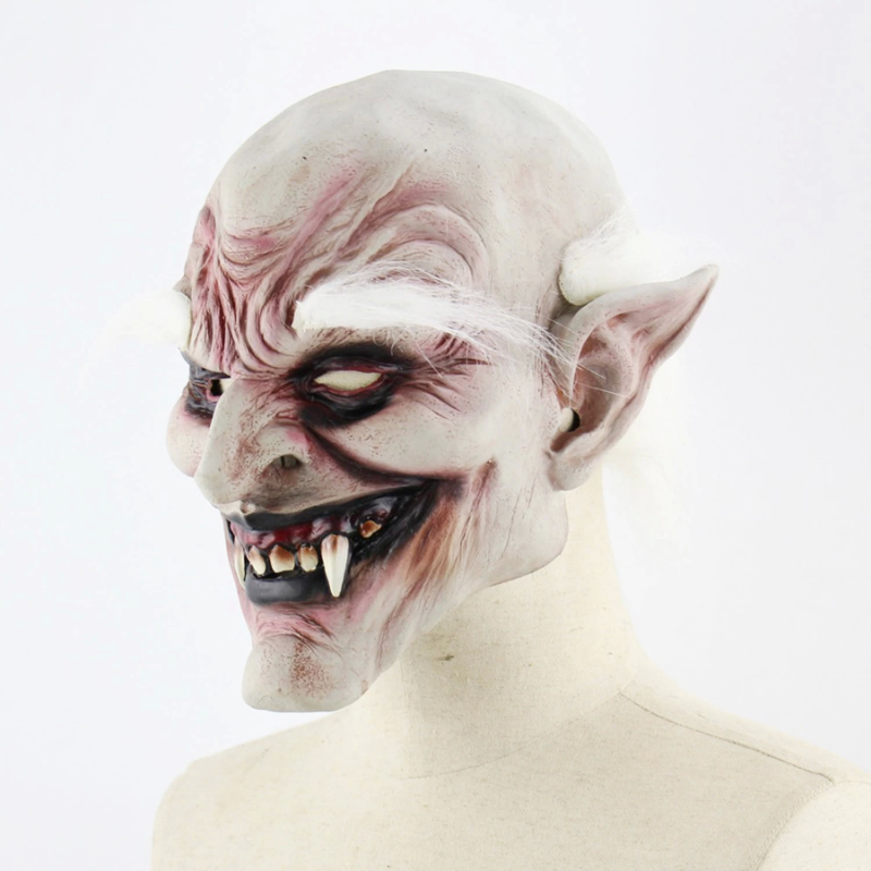 Korku Zombi Maskesi Beyaz Saçlı Kaşlı Lateks Vampir Maskesi Et Maske - Görsel 5