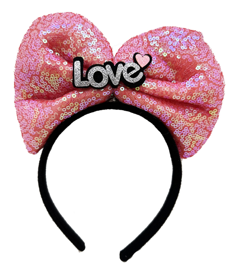 Led Işıklı 3 Farklı Fonksiyonda Yanan Gümüş Love Yazılı Fuşya Pembe Fiyonk Taç 20x17 Cm - Görsel 2