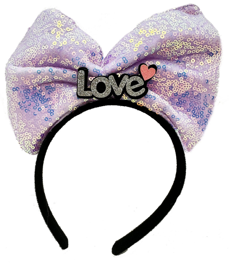 Led Işıklı 3 Farklı Fonksiyonda Yanan Gümüş Love Yazılı Lila Fiyonk Taç 20x17 Cm - Görsel 2