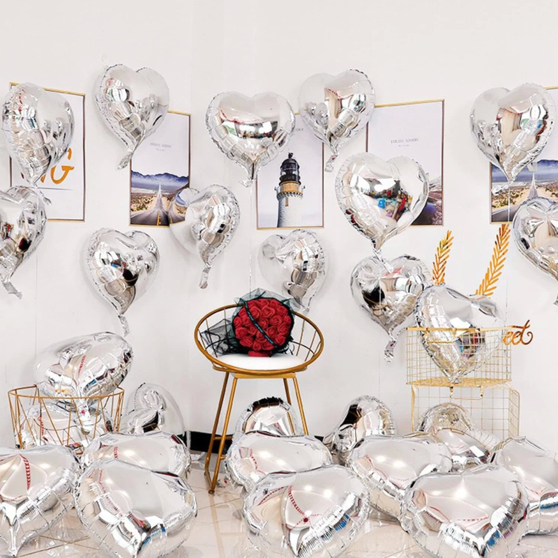Metalize Parlak Gümüş Kalp Şekilli Uçan Balon Folyo 18 İnç 45 Cm 10 Adet - Görsel 2
