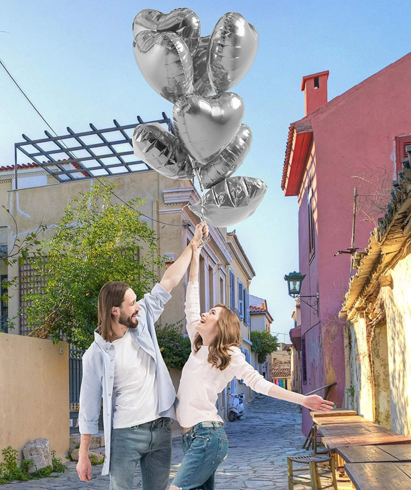 Metalize Parlak Gümüş Kalp Şekilli Uçan Balon Folyo 18 İnç 45 Cm 10 Adet - Görsel 3