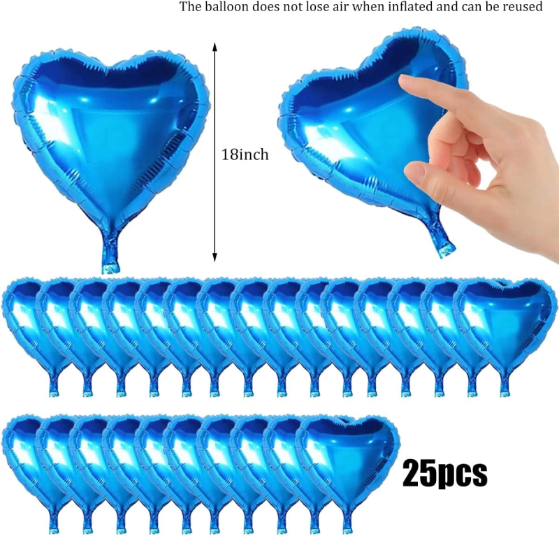 Metalize Parlak Mavi Kalp Şekilli Uçan Balon Folyo 18 İnç 45 Cm 25 Adet - Görsel 3