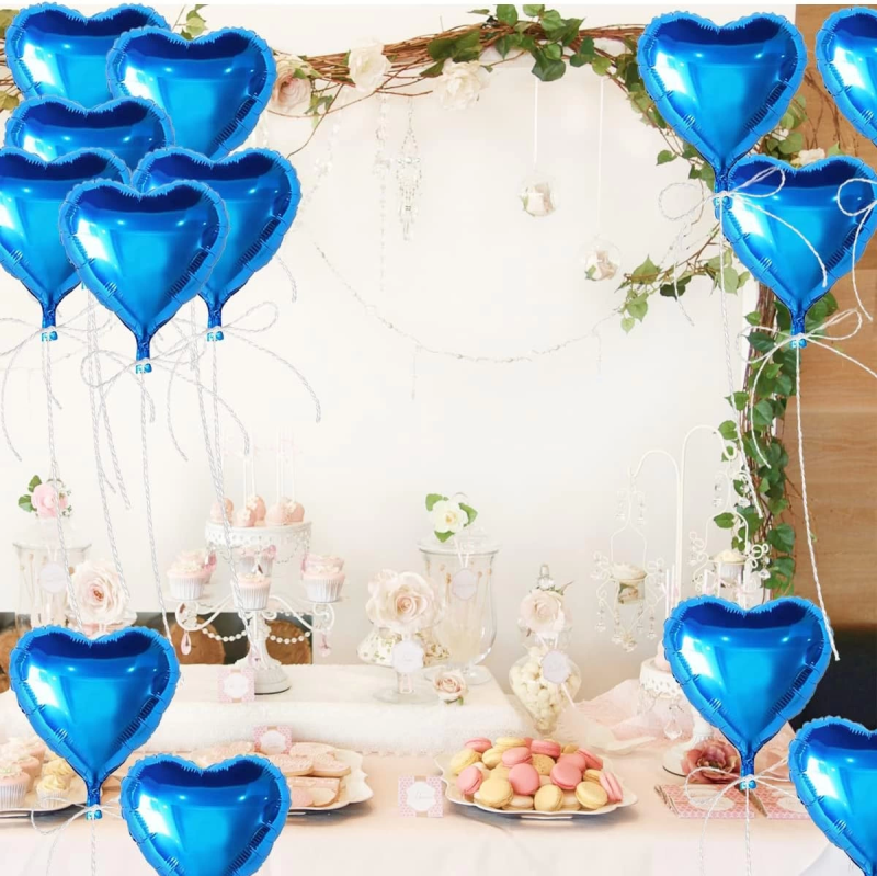 Metalize Parlak Mavi Kalp Şekilli Uçan Balon Folyo 18 İnç 45 Cm 25 Adet - Görsel 5