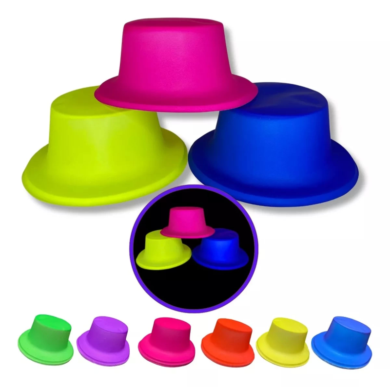 Neon Partisi Pembe Renk Plastik Fötr Şapka - Görsel 3