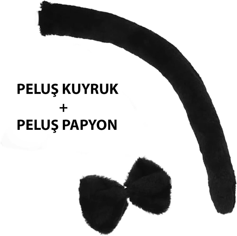 Peluş Siyah Renk Kuyruk Ve Papyon Yetişkin Çocuk Uyumlu - Görsel 3