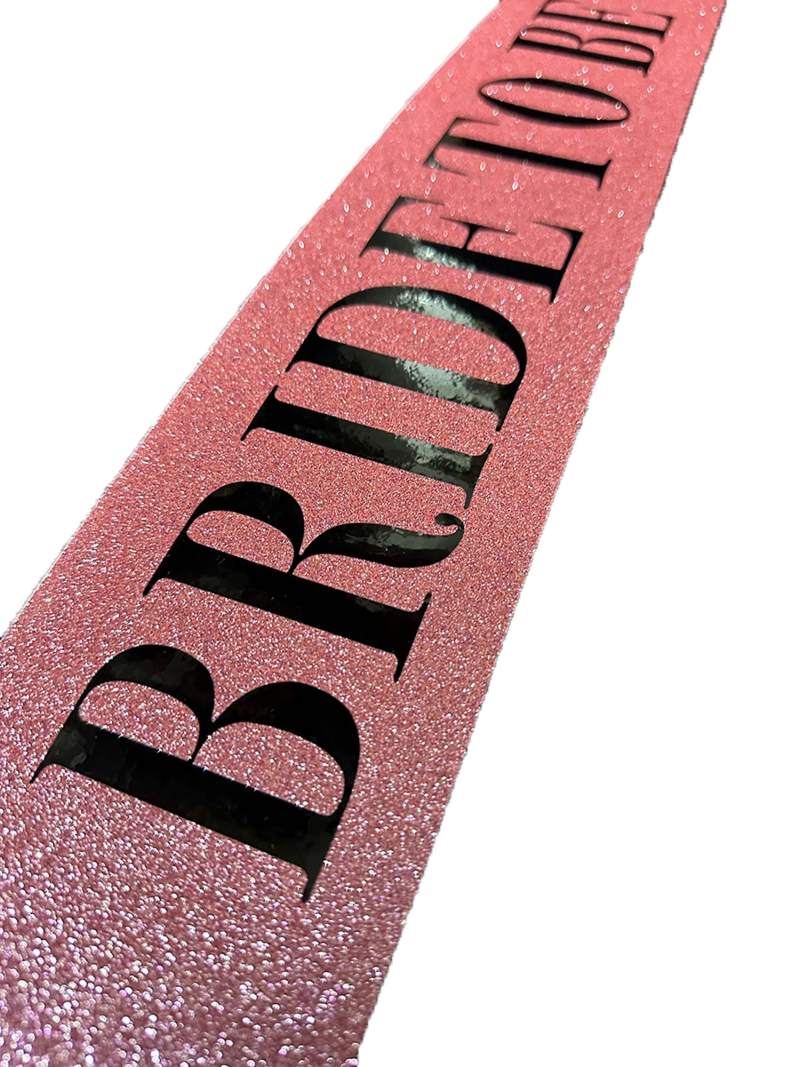 Pembe Üzeri Siyah Büyük Bride To Be Yazılı Simli Işıltılı Kuşak Kemer 10 Cm Genişlik - Görsel 2
