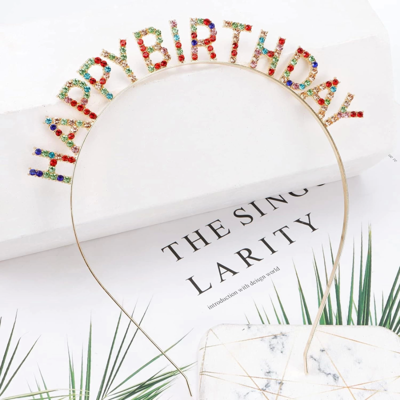Rengarenk Kristal Taşlı Ekstra Lüks Gümüş Kaplama Happy Birthday Taç 16x17 Cm - Görsel 2