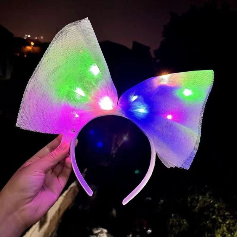 Rengarenk Led Işıklı Fiyonk Şekilli Tül Parti Tacı Beyaz Renk 25x25 Cm - Görsel 2