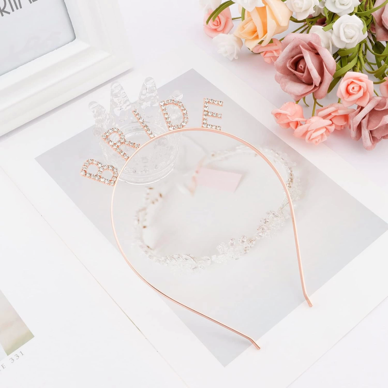 Rose Gold Renk Bekarlığa Veda Kristal Taş Bride Tacı İthal 16x10 Cm - Görsel 3