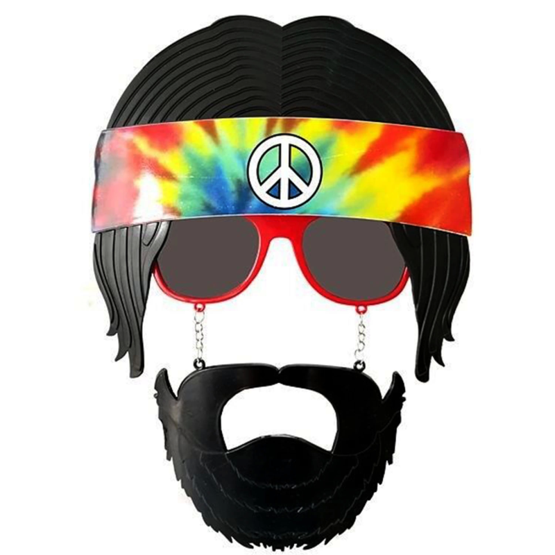 Siyah Saçlı Bandana Tasarımlı Hippi Parti Gözlüğü 26x18 Cm - Görsel 2