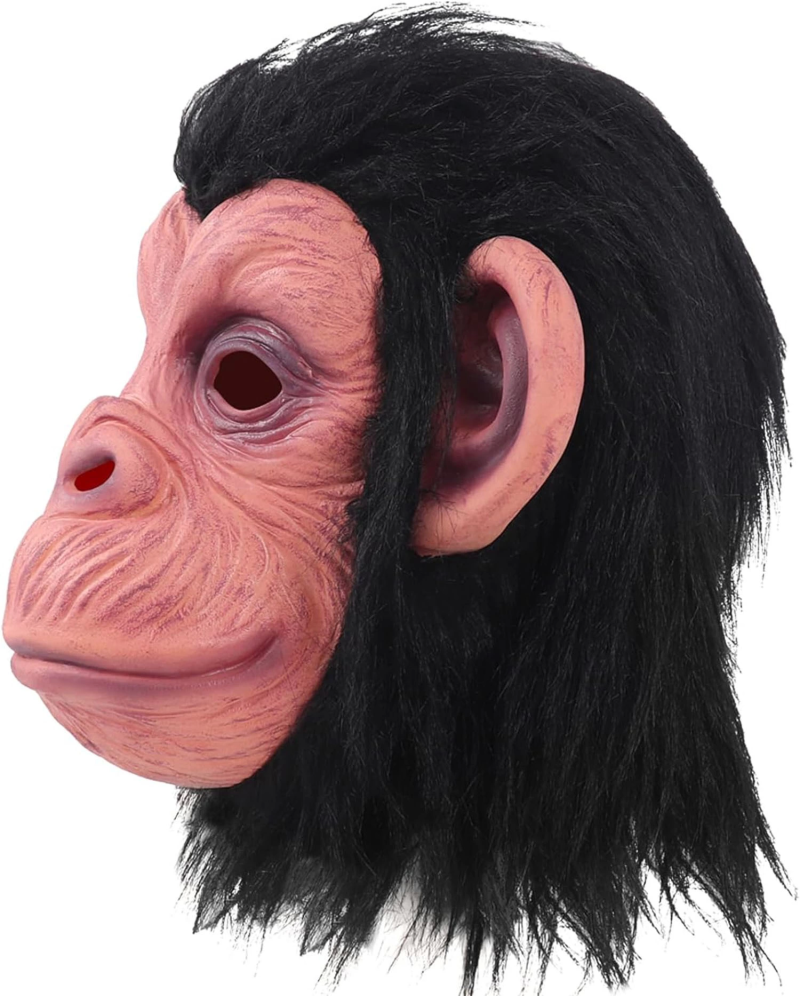 Siyah Saçlı Kafaya Tam Geçmeli Lateks Şempanze Maskesi - Lateks Maymun Orangutan Goril Maske Et Maske - Görsel 2
