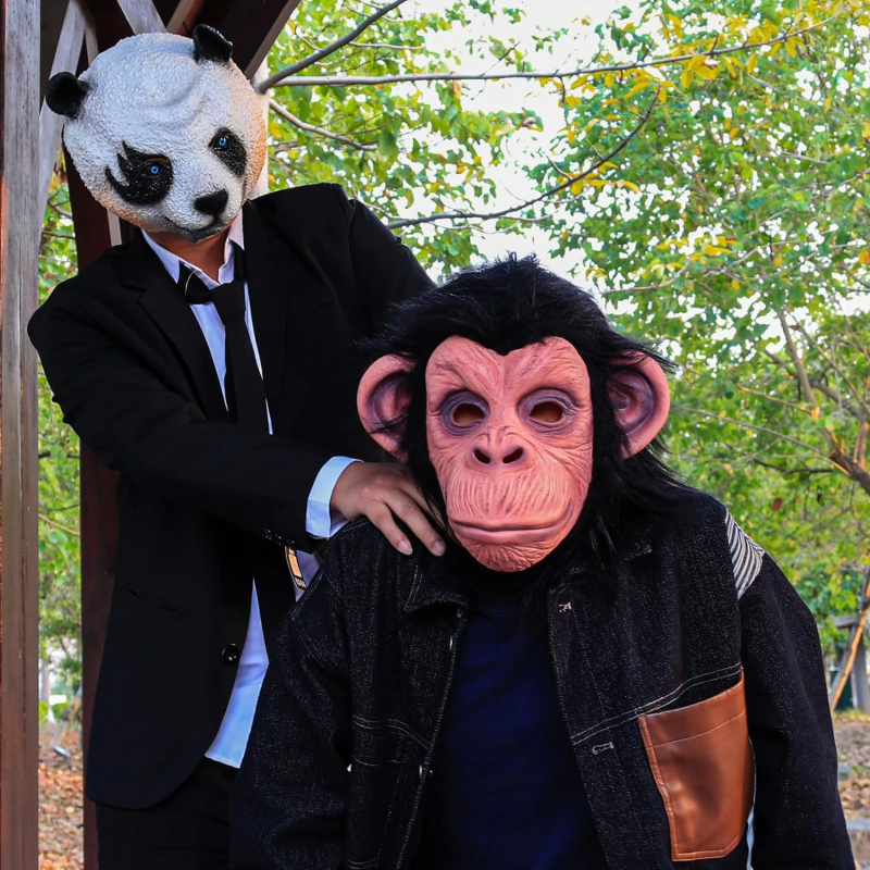 Siyah Saçlı Kafaya Tam Geçmeli Lateks Şempanze Maskesi - Lateks Maymun Orangutan Goril Maske Et Maske - Görsel 5