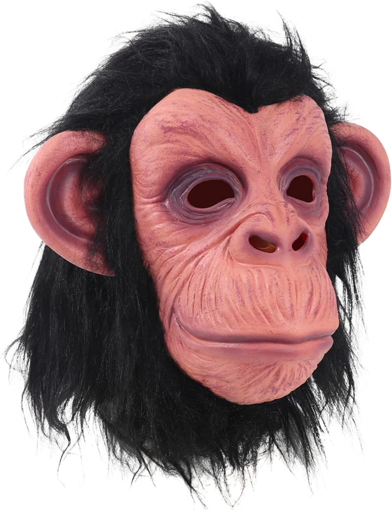Siyah Saçlı Kafaya Tam Geçmeli Lateks Şempanze Maskesi - Lateks Maymun Orangutan Goril Maske Et Maske - Görsel 3