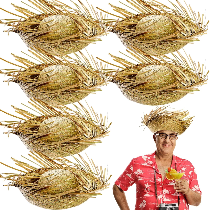 Tropikal Parti Naturel Hasır Hawaii Şapkası 13x36 Cm - Görsel 2