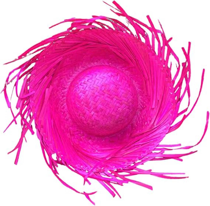Tropikal Parti Pembe Fuşya Hasır Hawaii Şapkası 13x36 Cm - Görsel 4