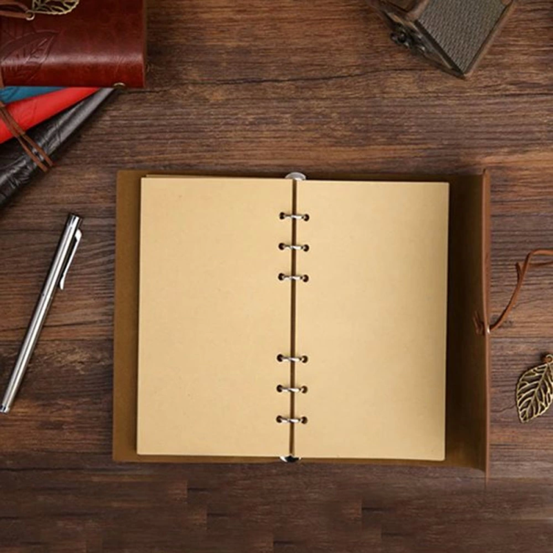 Yaprak Desenli Kahverengi Deri Defter - Görsel 3