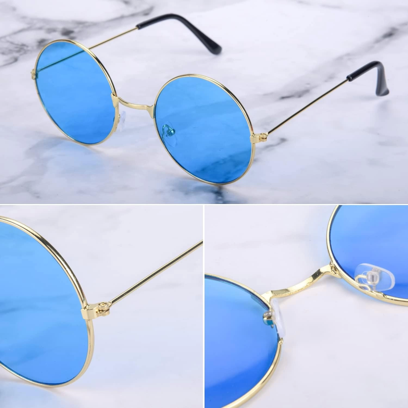 Yulak Cam John Lennon Tarzı Gold Çerçeveli Mavi Gözlük - Görsel 3