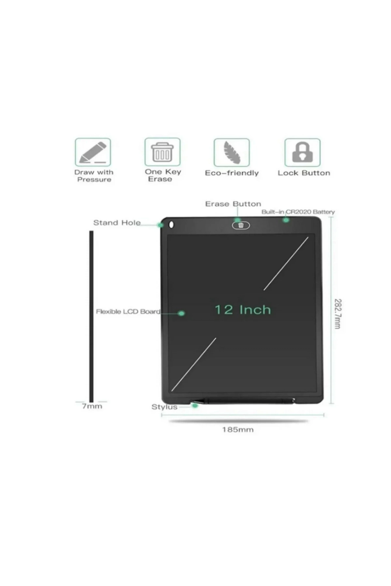 12 Inc Renkli Lcd Grafik Dijital Kalemli Çizim Tableti Yazı Tahta Not Yazma Eğitim Tableti Kırmızı - Görsel 4