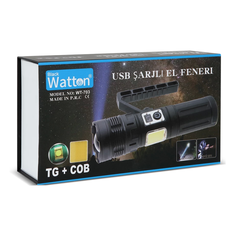 15.000 Lümen Tg+cob Led Şarjlı El Feneri  Wt-703 - Görsel 5